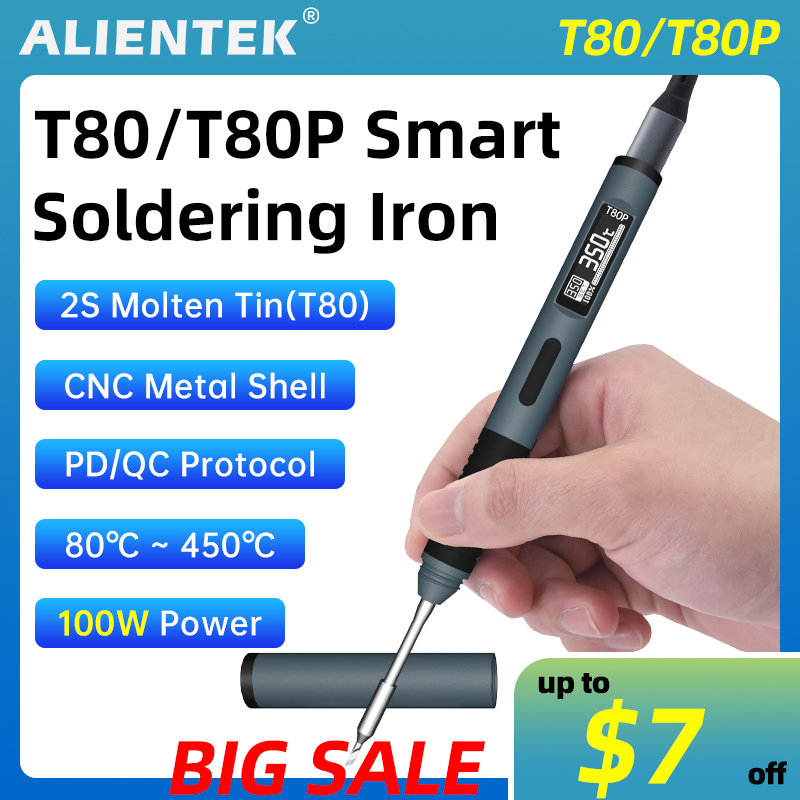 ALIENTEK T80/T80P Electric Soldering Iron Adjustable Temperature 100W Fast Heat Portable Digital Smart Welding Station C210 C245