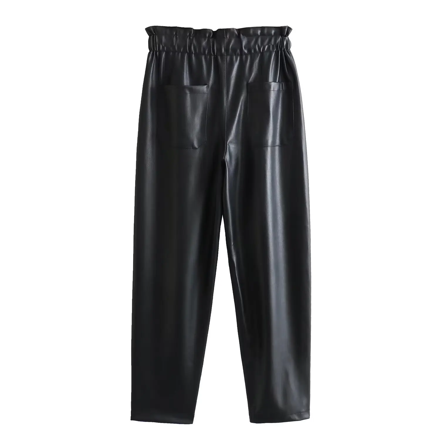 Withered Autumn and Winter Casual Pants High Waist Drawstring British New Women's Fashion Ladies Plush Leather Pants Women