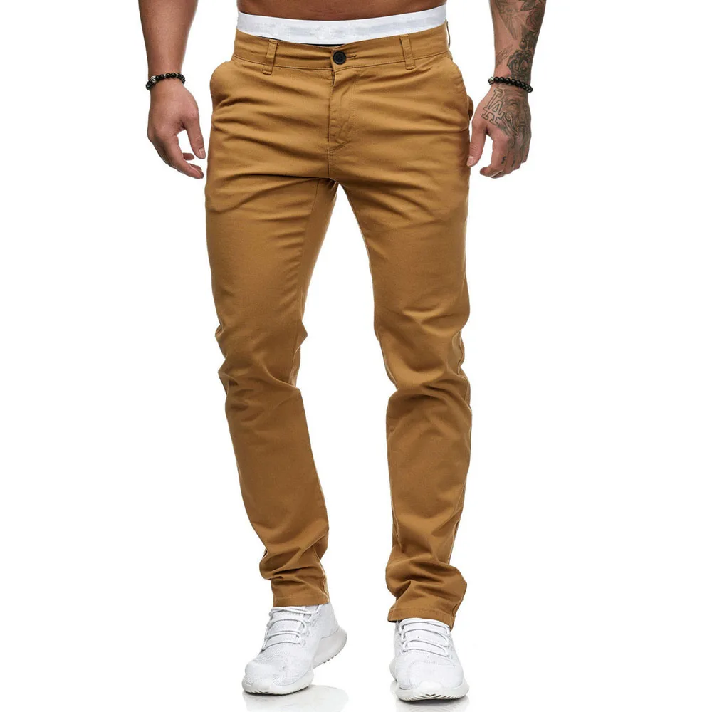 Men Slim Autumn Pants Solid Color Straight Workwear Trousers