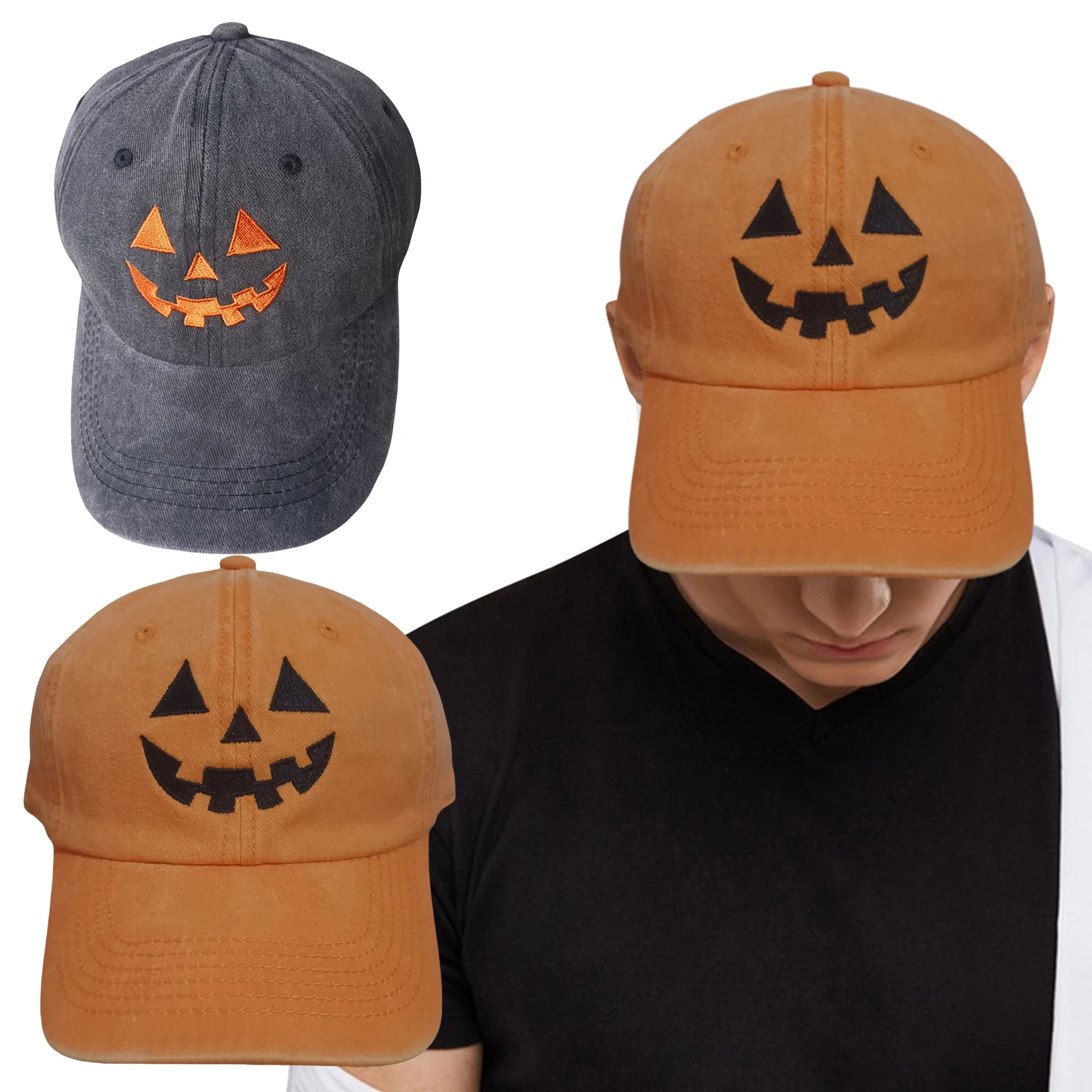 Halloween Pumpkin Hat Breathable Adjustable Baseball Cap Sun Protection Leisure Running Sun Hat for Outdoor Travel Camping