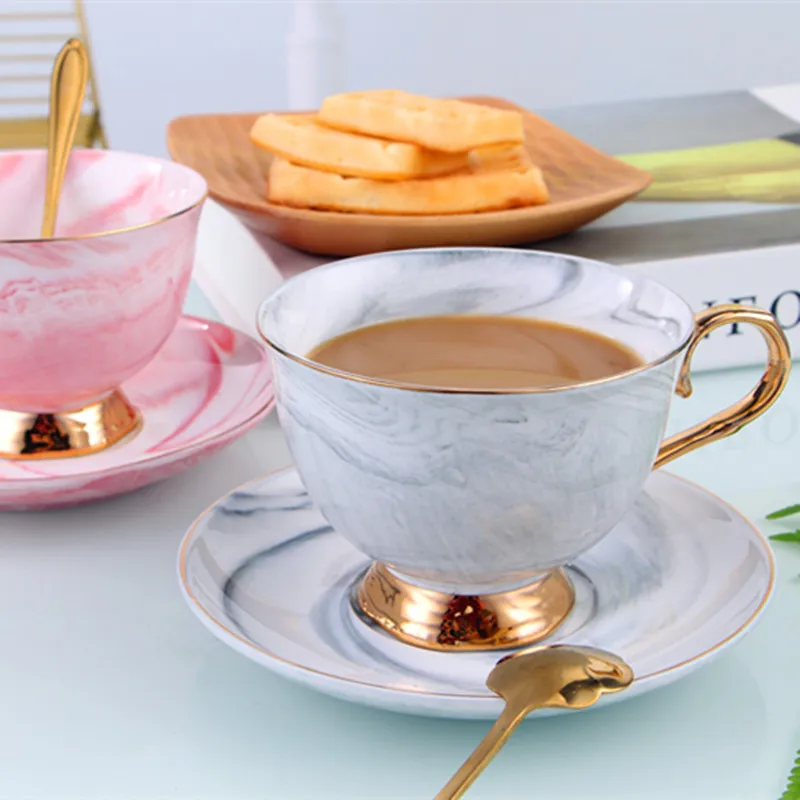 

Coffee Cup and Saucer Coffee Cup Ceramic Espresso Cups with Plate Spoon Set Marble High Tea Water Cup Home Breakfast Milk Cup