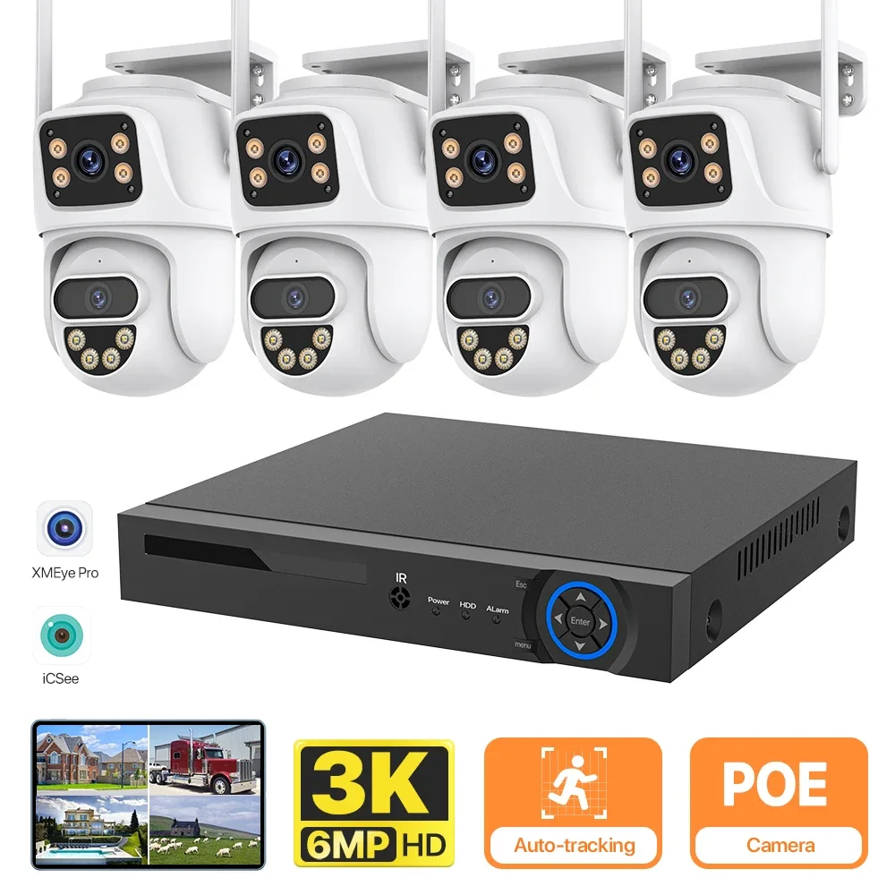 

6MP HD PTZ POE IP-камера с двойным объективом, комплект сетевого видеорегистратора, стандартная система видеонаблюдения, H.265 мини-камера видеонаблюдения P2P iCsee