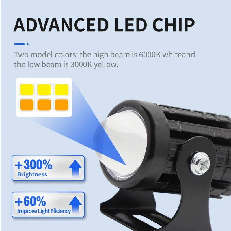 Motorcycle LED Headlight Mini Driving Light Universal Dual Color Spotlights Motorbike Truck Trailer Off-road MOTO Accessories