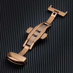 Elegant Fish Scale Pattern Stainless Steel Watch Strap Clasp with Butterfly Buckle Design - 24mm (Rose Gold)