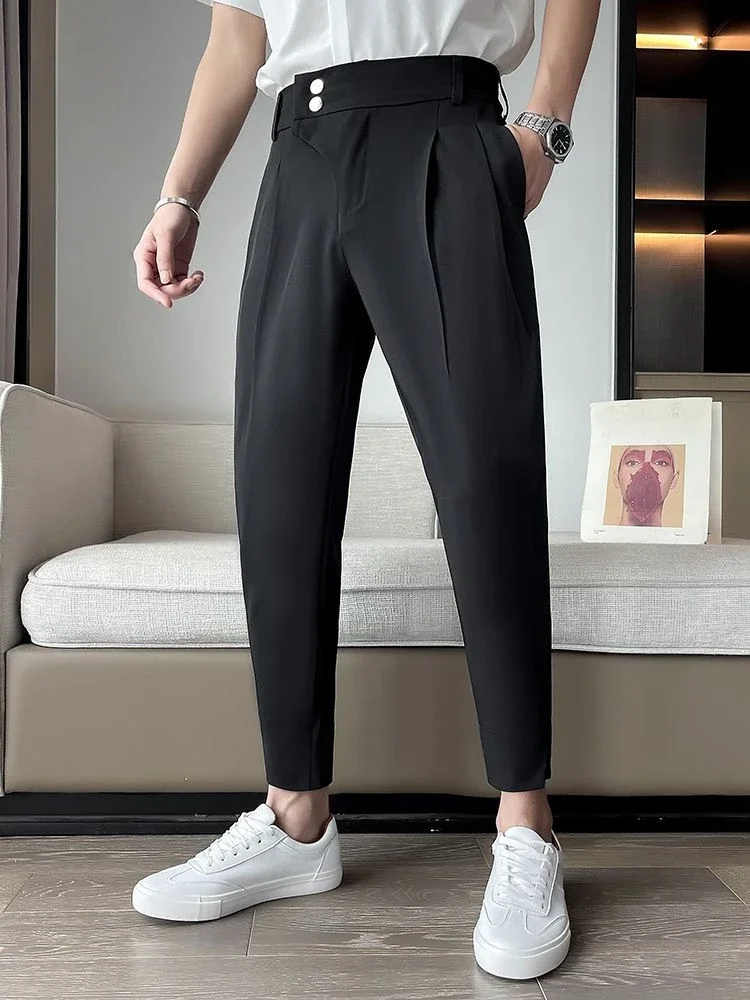 thumbnail image 1 of Pantalones elásticos refrescantes para hombre, pantalones de seda de hielo elástica para hombre, pantalones holgados, ropa elegante de primavera, moda de lujo, oferta de alta calidad, 1 of 5