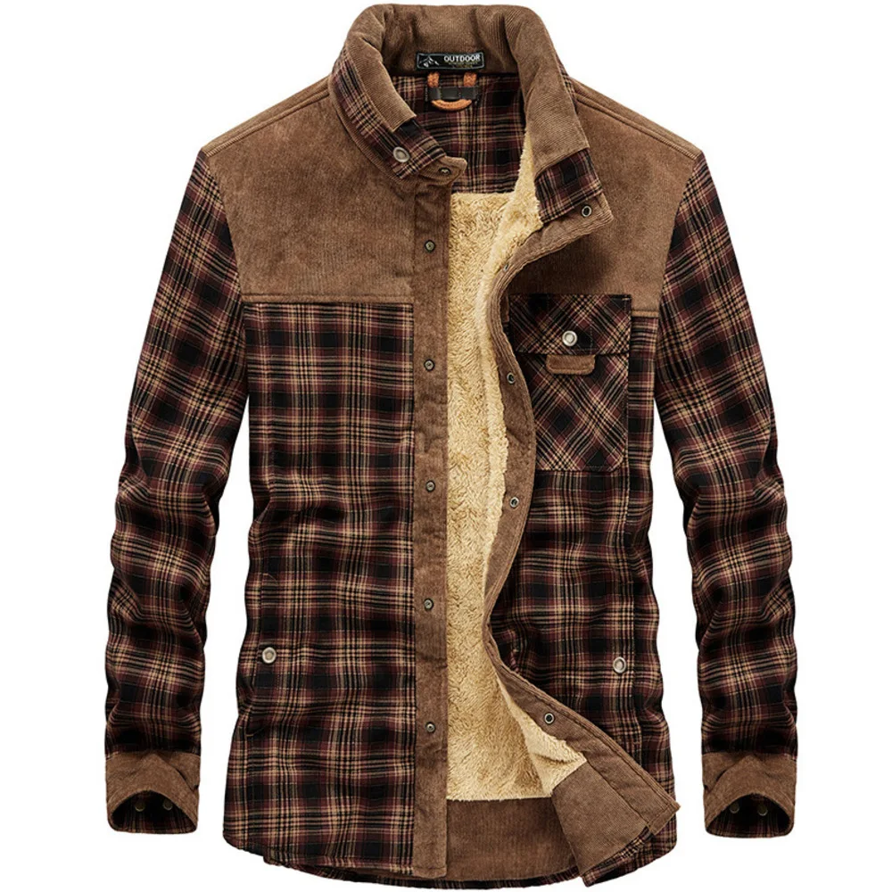 Neue Herbst-Winter-Hemden für Herren mit plüschigem, langärmeligem Plaid, verdickter und warmer Lamm-Kaschmir-Strickjacke, Herrenhemd_voghion.com