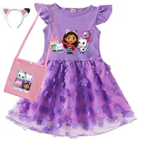 Robes Gabby's Dollhouse pour enfants, costume de dessin animé Gabby Chat, robes d'été décontractées à manches courtes pour bébés filles, avec sac et bandeau 2