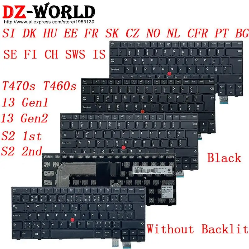 Teclado do Portátil para Lenovo Thinkpad 13 Gen T470s s2 g1 g2 T460s si dk hu ee fr sk cz Não Cfr se fi ch pt bg is