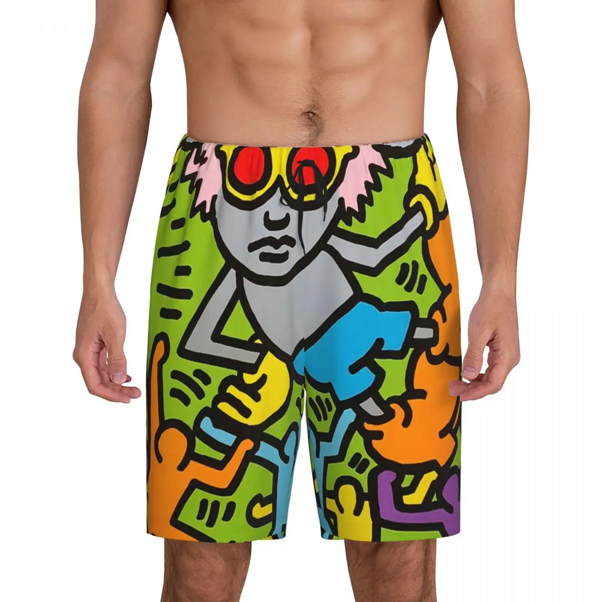 

Пижама Keiths с немецким граффити для мужчин, нижняя одежда для сна с геометрическим абстрактным рисунком, шорты для сна с кулиской, пижама с карманами