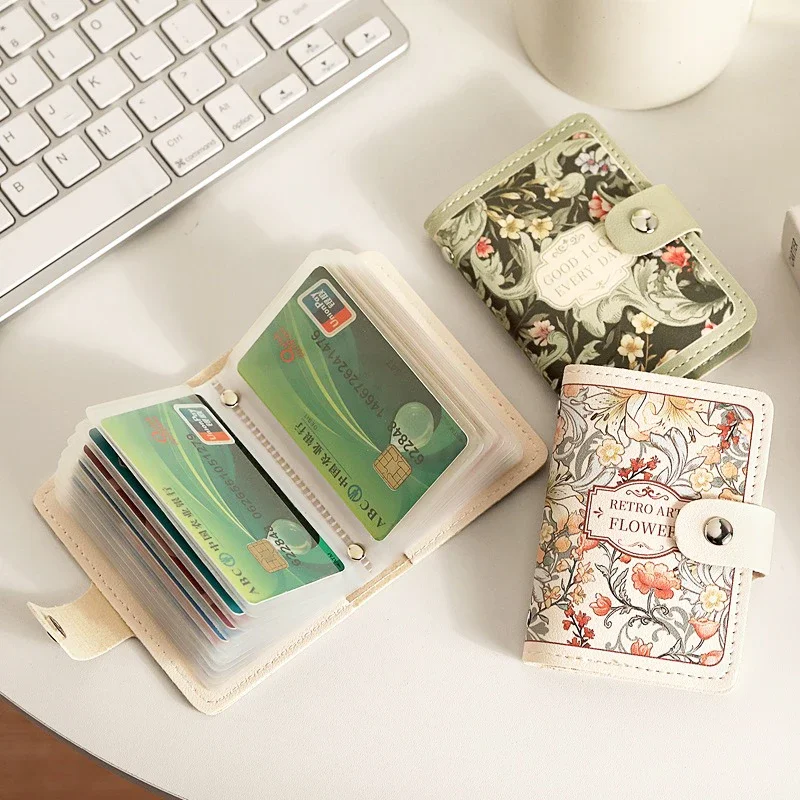 Stylish Mini RFID Blocking PU Leather Card Holder, 20-Slot Business Card Organizer with Pull-Out ID Window for Women 카드 팩 Пакет