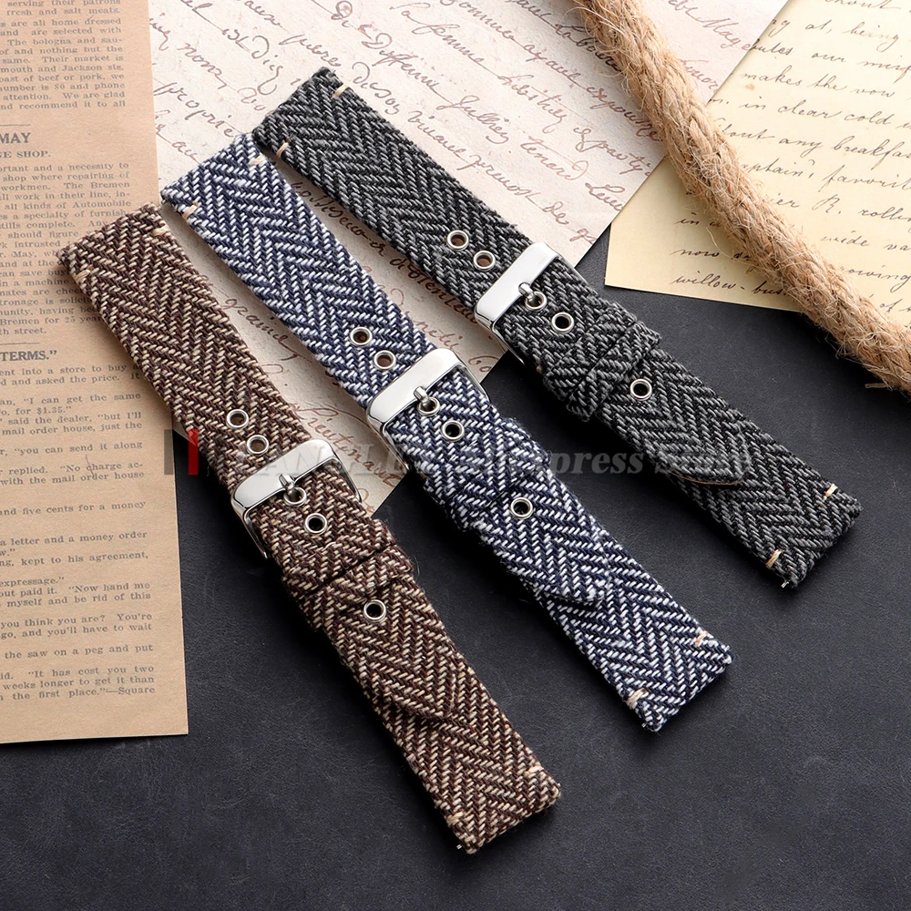 Vintage Weave Leather Nylon Quick Release Watch Band - Classic Replacement Wristband