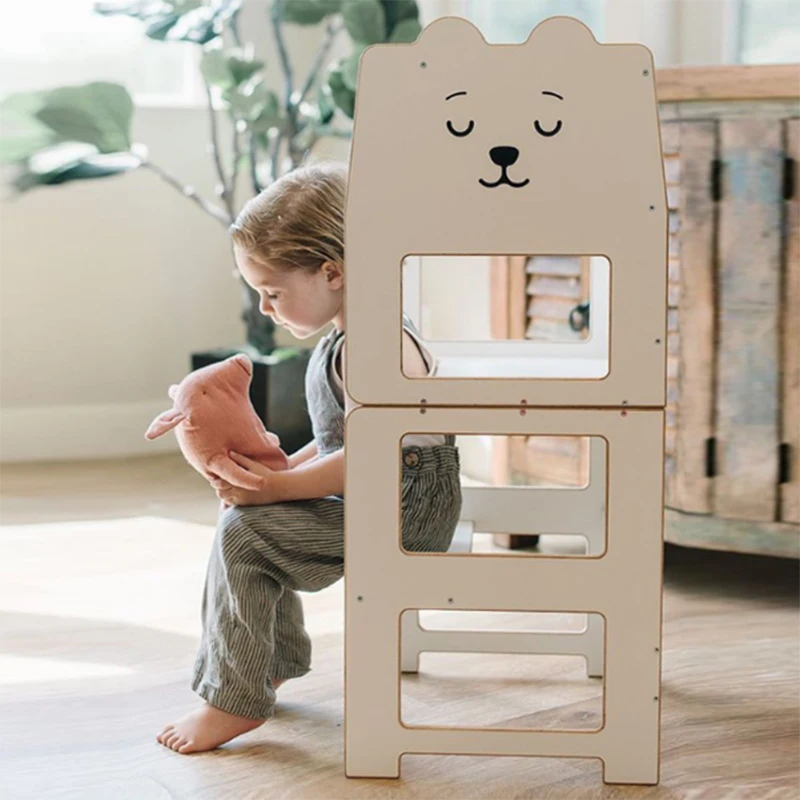 XIHATOY Montessori Adjustable Height Kitchen Step Stool Kids Foldable Learning Stool Toddler Kids Learning Tower Kitchen Helper