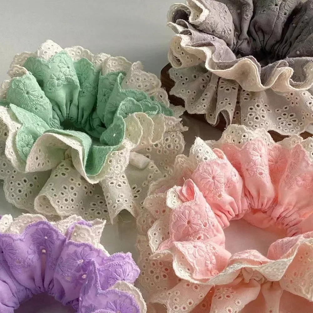 

Solid Color Patchwork Four Layer Lace Ruffled Scrunchie Headdress for Women Girl Korea Wrinkle Cloth Headband Hair Accessories