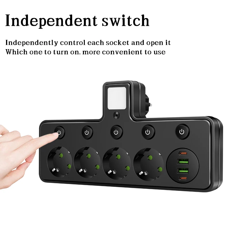EU Plug Socket 4/3 Sockets Power Strip With 2 USB 2 Type-C Port with Night Light Wall Charger Adapter For Home Offices 2