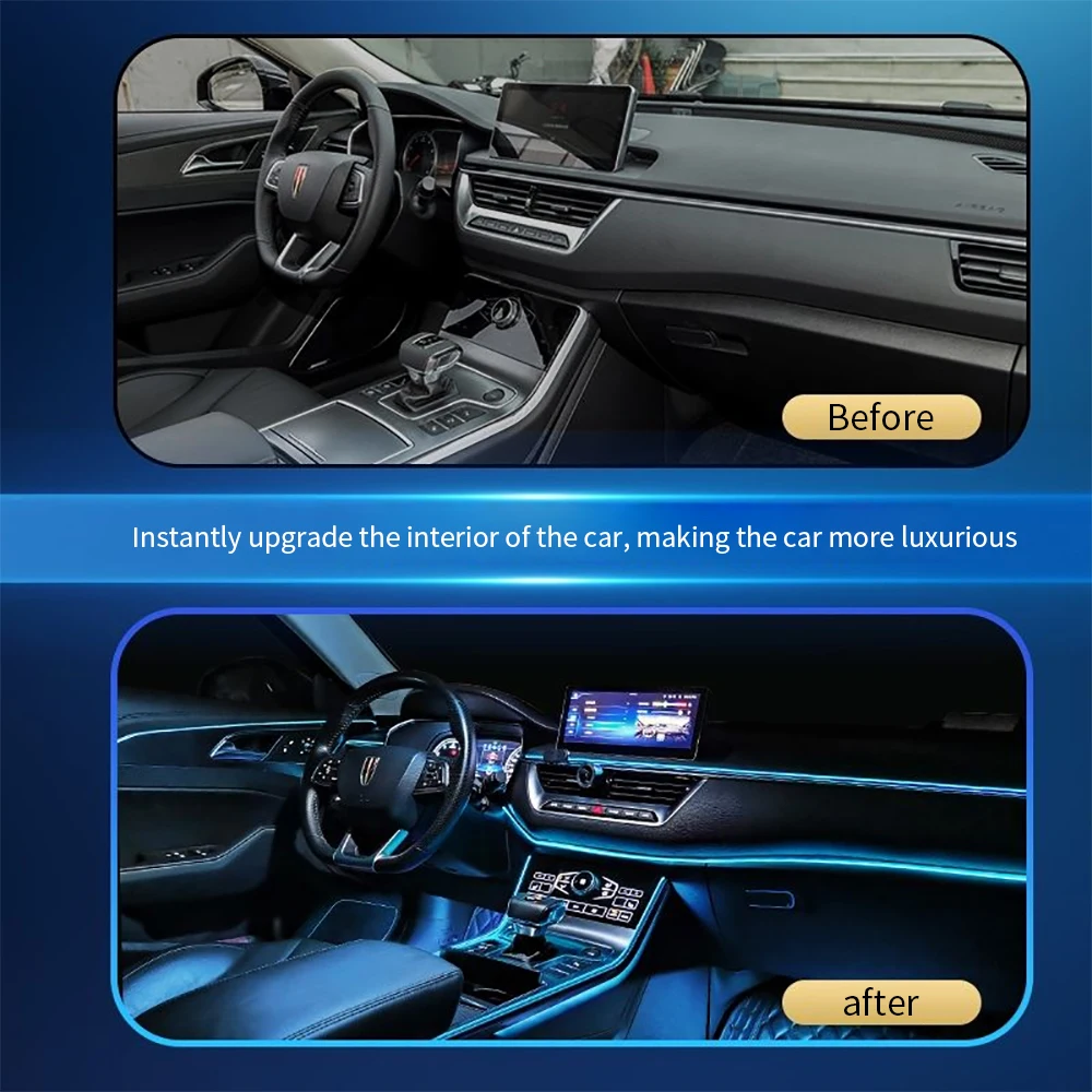 Okeen 1m/2m/3m/5m Neon LED Car Interior Lighting Strips Auto LED Strip Garland EL Wire Rope Car Decorative lamp Flexible Tube