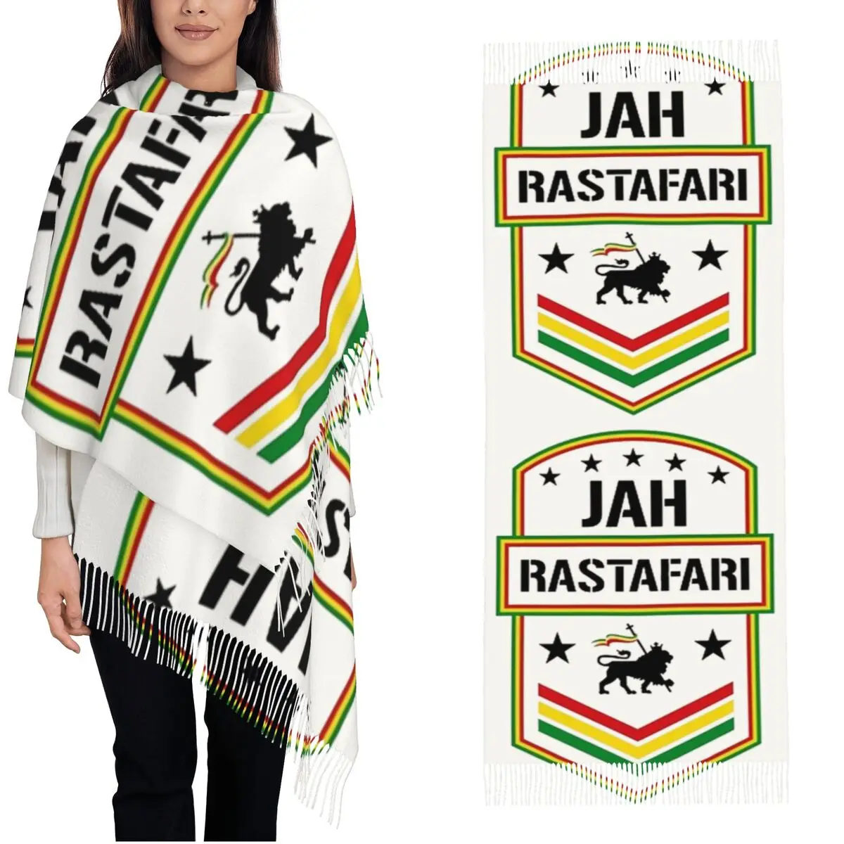 

Jah Rastafari Rasta Lion Of Judah Shawl Wraps Women Winter Warm Large Soft Scarf Rasta Babylon Irie Neckerchief Tassel Scarves