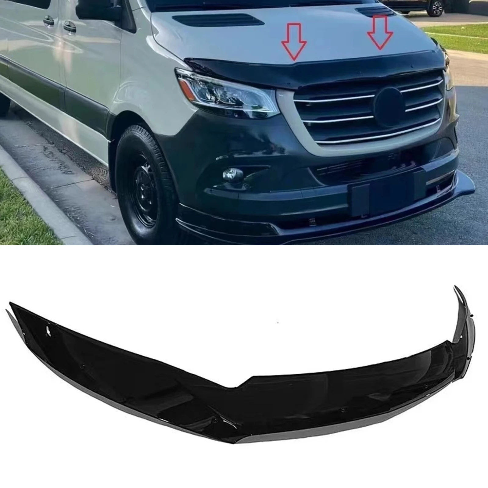 

Glossy Black Front Hood Deflector Guard Bug Shield Protector Upper Bumper Trim Cover For Mercedes Benz Sprinter W907 2019-2023