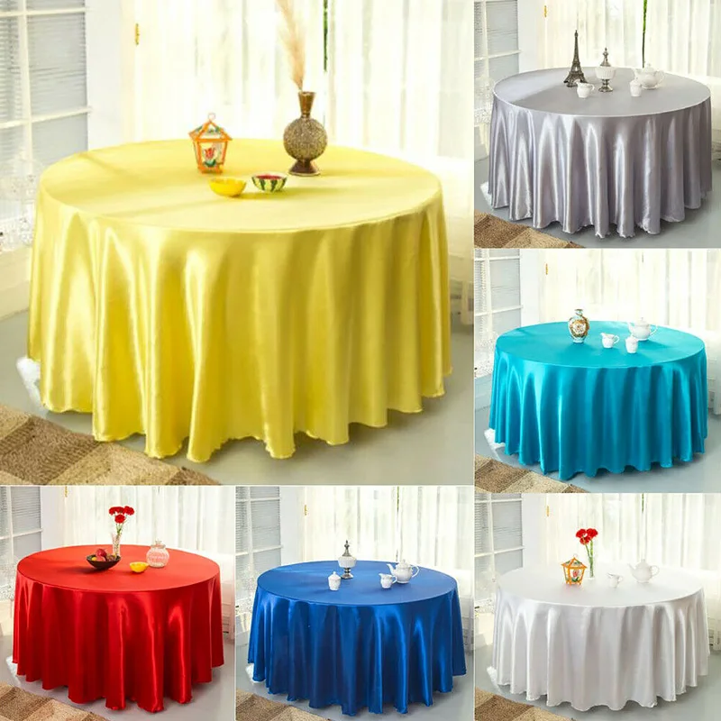 Satin Tablecloth Solid Color Wedding Birthday Party Table Cover Polyester Round Table Cloth 145cm Home Decoration table cloth
