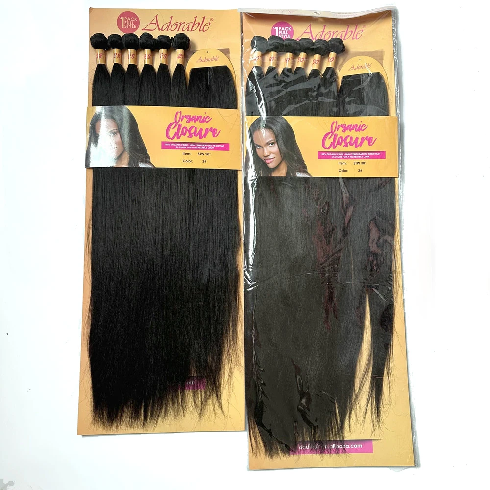 Long Silk Straight Synthetic Hair Bundles With Closure 30 Inch Packet Hair Weaves 6PCS synthetic hair extensions
