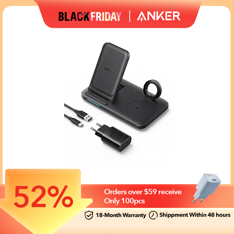 Anker 335 Wireless Charger 3-in-1 Station with Adapter wireless chargers for  airpods for  iPhone 13/iPhone 12 for apple watch