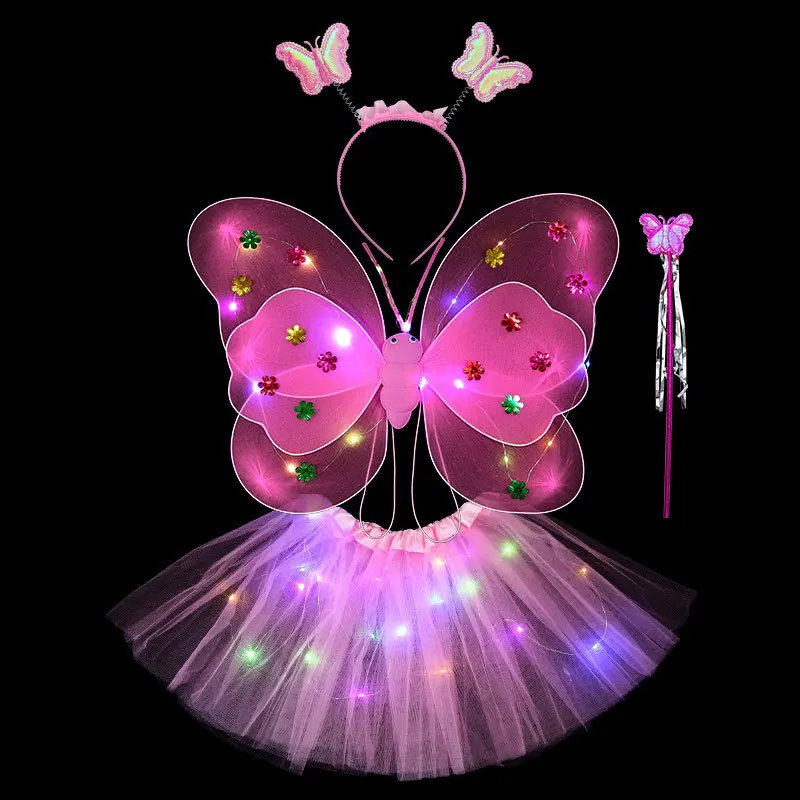 LED Light Butterfly Wings Girls Costume Birthday Halloween Princess Dress Angel Luminous Wings Light TuTu Skirt Party Dress Up ballet tutu skirt,children skirts,led clothing