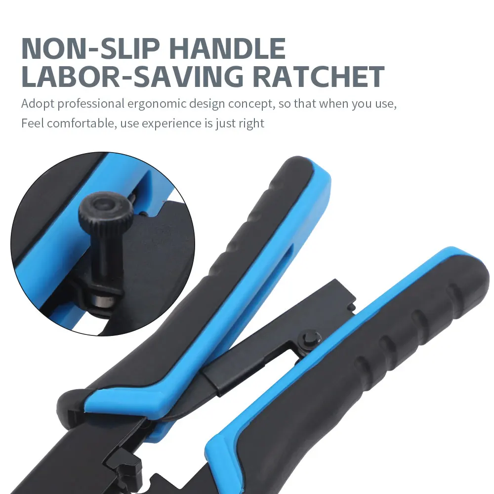 RJ45 Crimping Tool Kit Ethernet Crimp Set, RJ-11, 6P/RJ-12, 8P/RJ-45 Crimp, Cut and Strip with 20PCS CAT5 CAT5e Connectors
