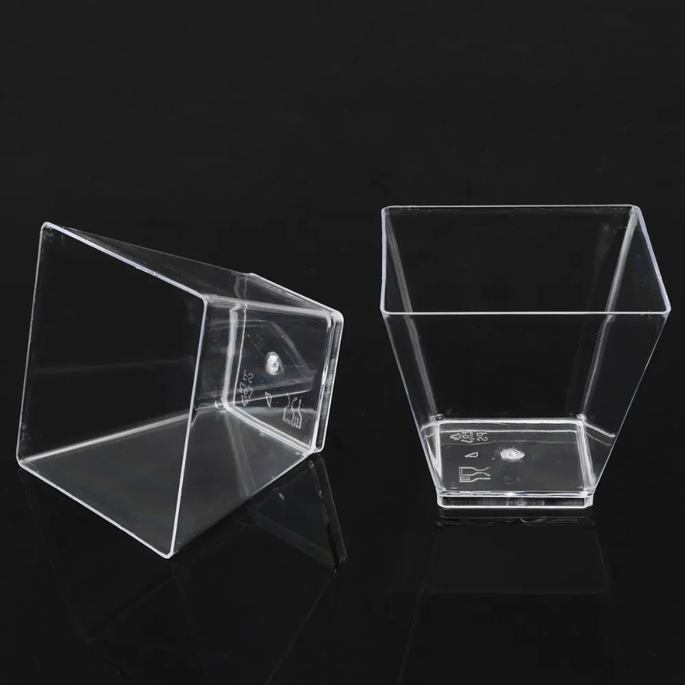 10 X 2oz Square Mini Dessert Cups With Spoons, Clear Plastic Parfait Appetizer Cup for Tasting Party Desserts Appetizers