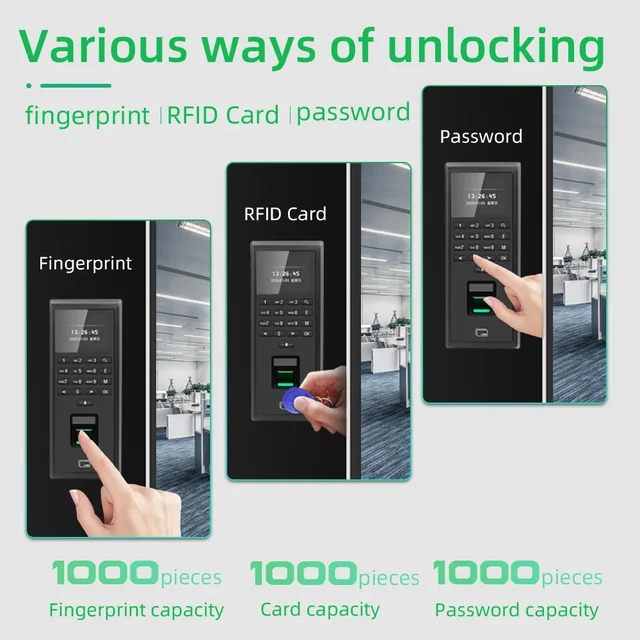 Fingerprint Time Attendance Machine RFID 125KHZ for Smart Door Access Control System Kit Standalone Keypad 1000 Users 2