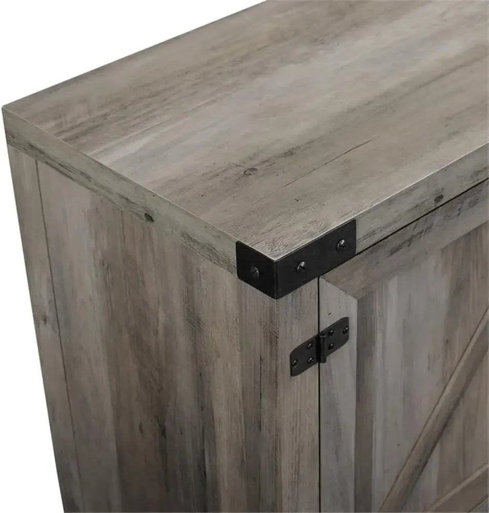 4 Piece Farmhouse Barn Door TV Stand Console Coffee Table and 2 End Table Living Room Set in Rustic Gray Oak 5