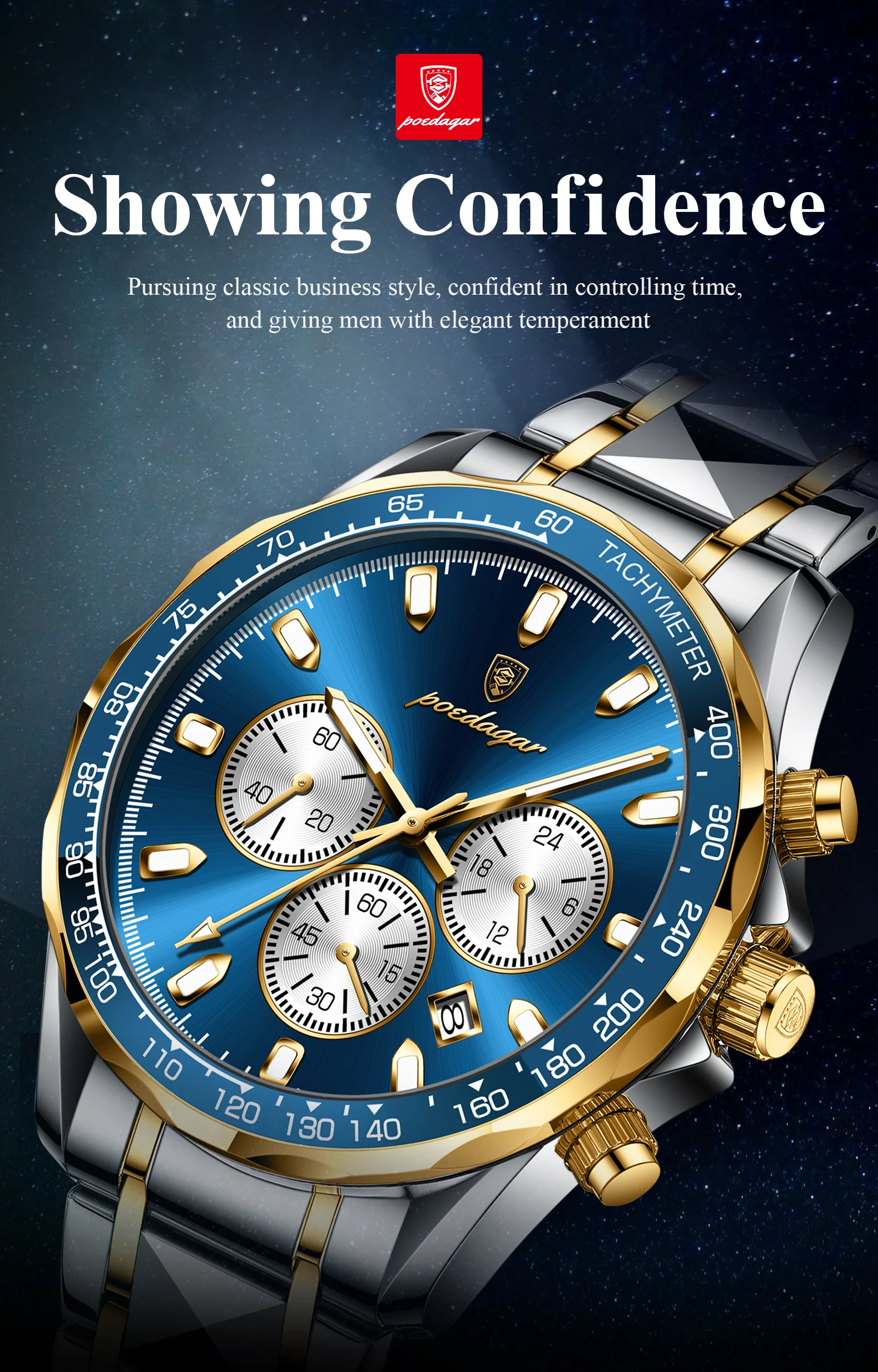 Men's Quartz Watch Chronograph Business Waterproof Luminous Date_voghion.com