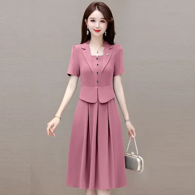 エレガントな女性のためのヒアルロン酸ドレス,半袖,ツーピース,無地  