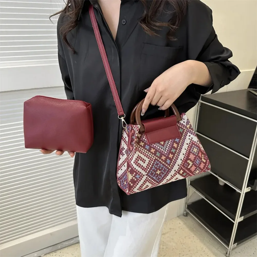 

Plaid Crossbody Ethnic Style Handbag for Women Embroidery Shoulder Canvas Beach Small Square Bag crossbody bags for women