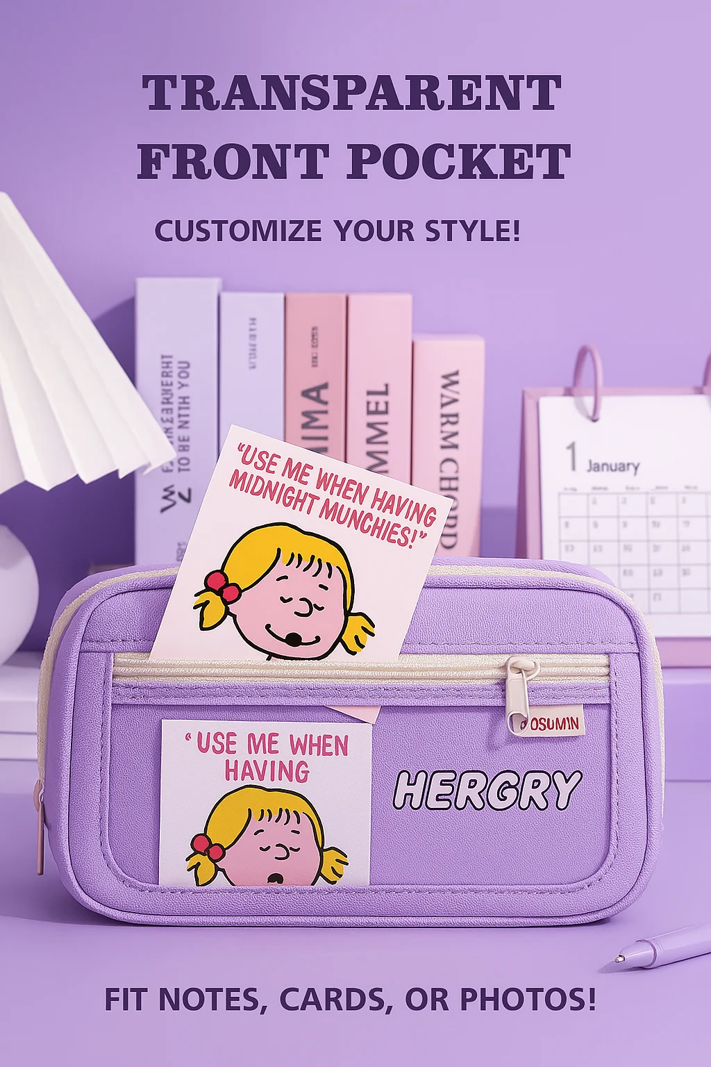 Spacious Purple Pencil Case with Triple-Compartment Design