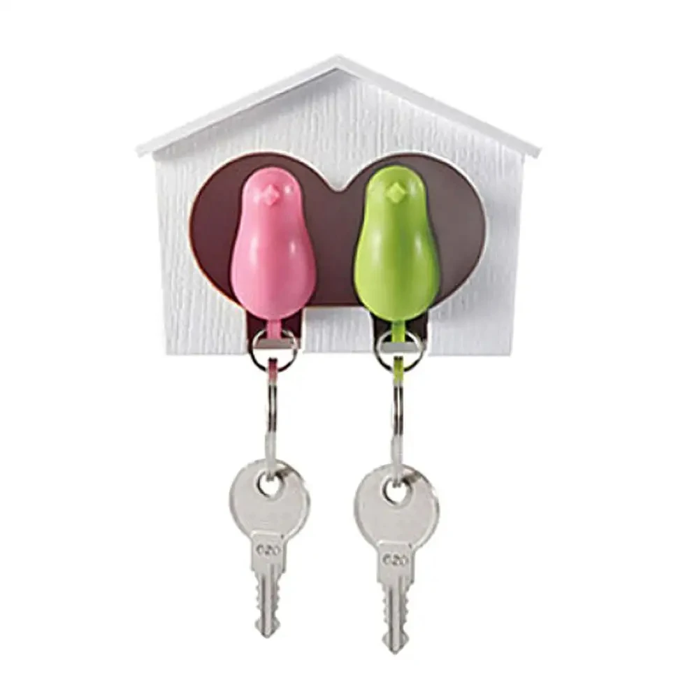 Bird Couple Key Holder Whistle House Keychain Hanger Wall Mount Key Ring Holder Key Storage Rack Shared Keychains Home Decor 2