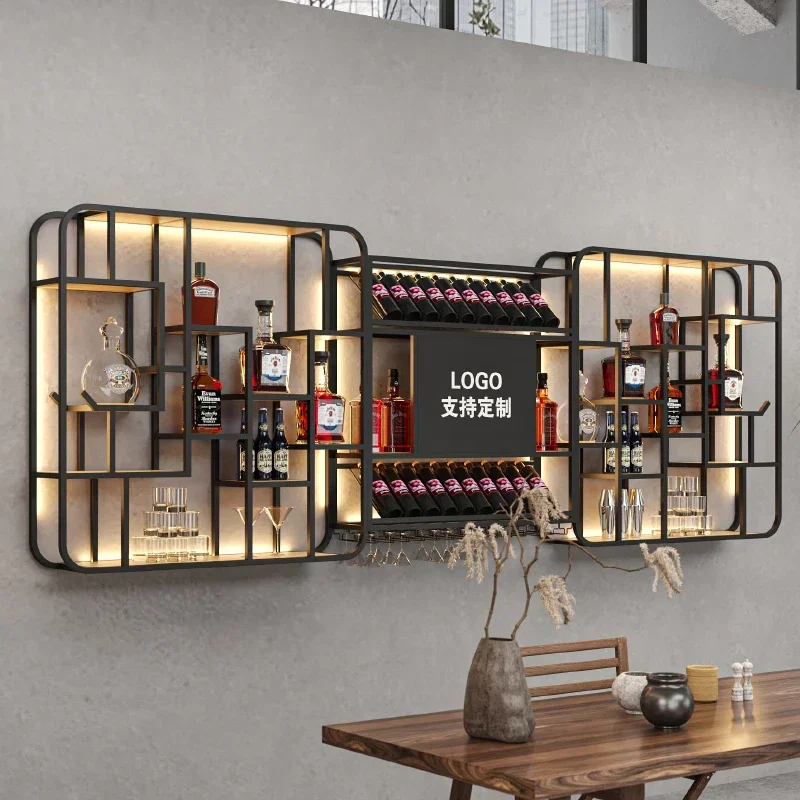 Chinese Style Ironwork Bar Cabinet Wall Mounted Shelving Fashion Creative Wine Rack Display Restaurant Kast Gold Furniture