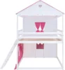 Twin Over Twin Bunk Wood House Bed with Elegant Windows, Sills and Tent, Pink+White 2025 Christmas gifts 4