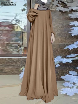 ZANZEA Autumn Women Long Dress Long Sleeve Muslim Maxi Sundress Robe Dubai Vestido Kaftan Tukey Abaya Islamic Clothing Oversize