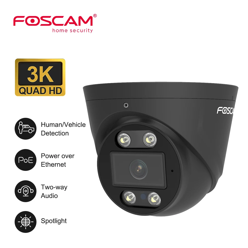 Foscam 5Mp Poe Telecamera Di Sicurezza Visione Notturna A Infrarossi Telecamera Dome Esterna Smart Ai Telecamere Di Sorveglianza Di Rilevamento Umano/