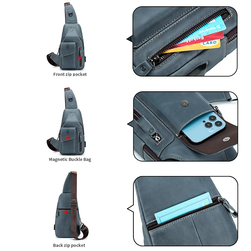 SCHLATUM Genuine Leather Chest Bag Men's Fashion Style Casual Straddle Bag Business Large Capacity Leather Men's