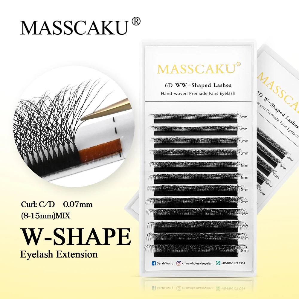 

MASSCAKU W Shape Eyelash Extension Premade Volume Fans Bloom Faux Mink Natural Soft Russia Volume W Style Individual Eyelashes