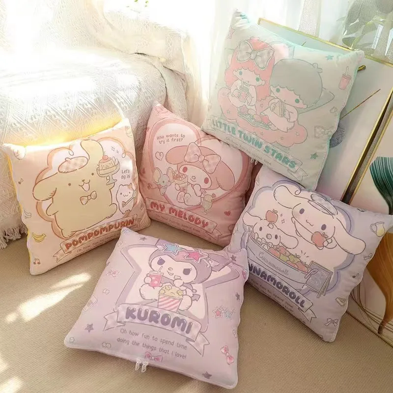 

Kawaii Sanrioed Pillow Quilt 2-In-1 My Melody Kuromi Little Twinstars Cartoon Cute Cushion Blanket Car Office Gift Christmas