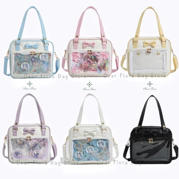 Y2K Cute Bow Ita Bag Girl Transparent Shoulder Bag Women Fashion Crossbody Messenger Bag Ladys DIY Badge Tote Bag Lolita Handbag 1