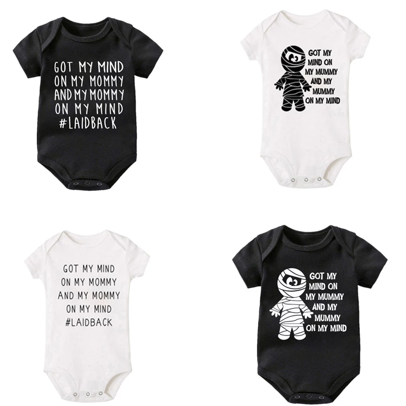 Got my mind on mommy print Romper clothes for babies Newborn Baby Boy Girl Jumpsuit Infant bodysuit Overalls |