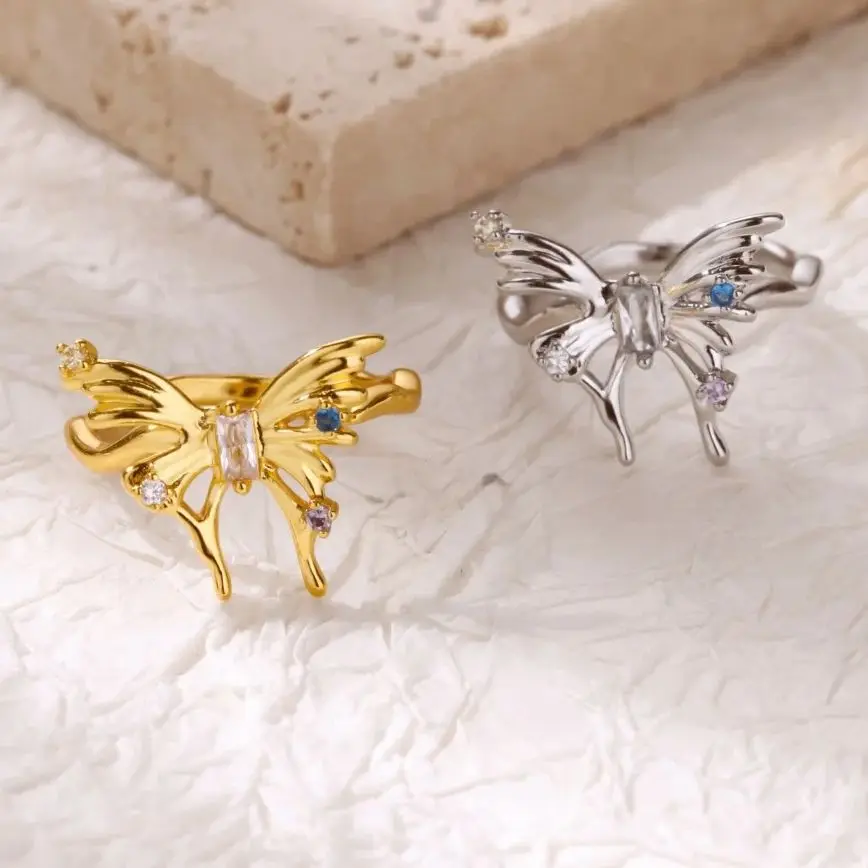 Zircon Ring Geometric Adjustable Waterproof Stainless Steel Womens Jewelry
