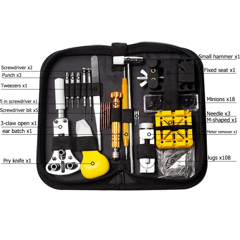158PCS A/B Style Watch Repair Tool Kit Moving Parts Bottle Opener Assembly Rear Shell Pressing Tool Set Send Polishing Plate