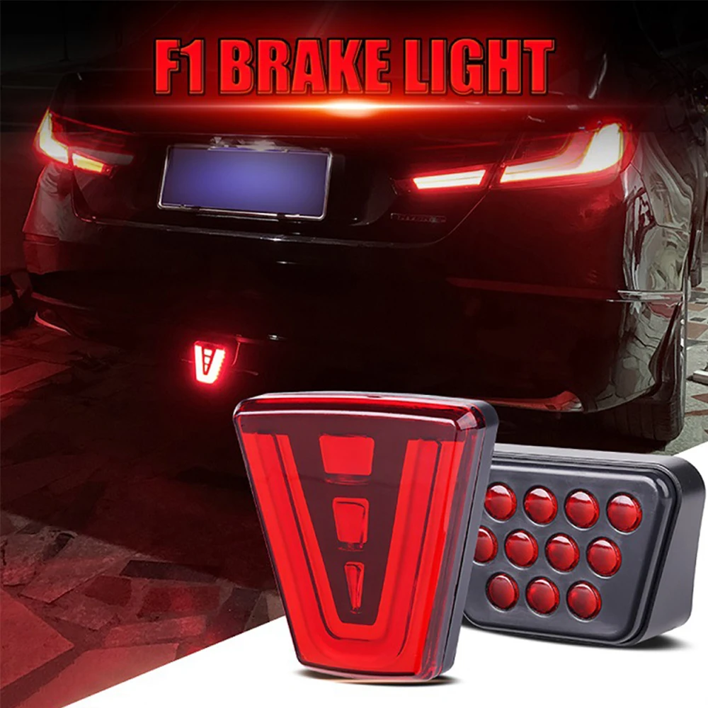 

Universal Car V Shape Brake Light F1 Style Flashing Taillight Rear Bumper Diffuser Rear Fog Lamp Warning Pilot Light for Car SUV