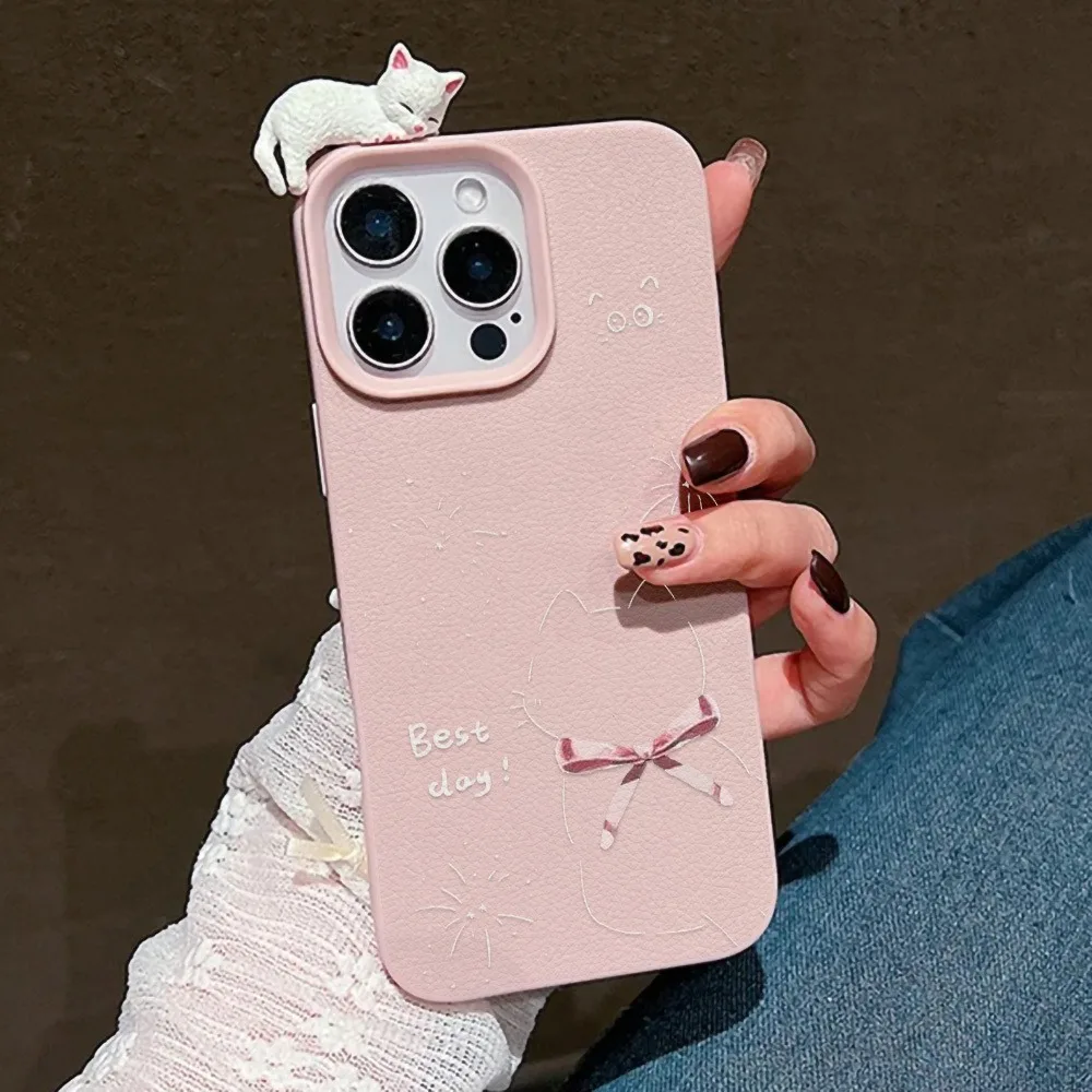 Adorable 3D Lying Cat Lychee Phone Case Cover