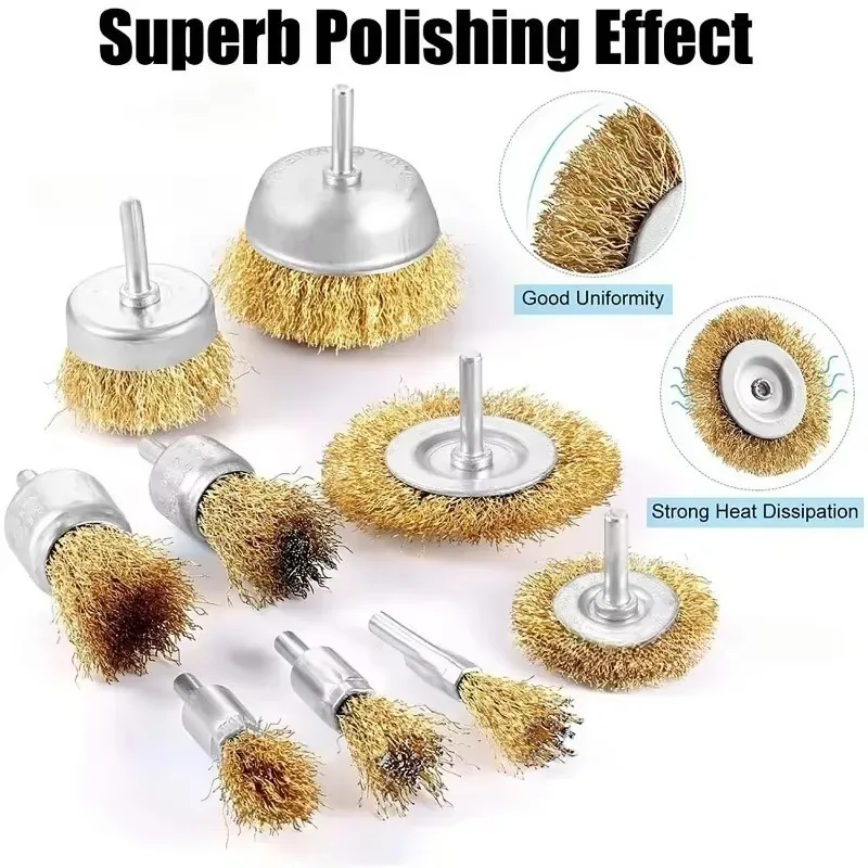 75mm/50mm/25mm Steel Wire Brush Brass Plated Wheels Brushes Drill Rotary Tools Metal Rust Removal Polishing Brush