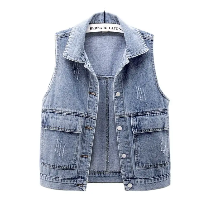 

4XL Clothing Summer Fashion Waistcoat Female Casual Big Size Jeans Jacket Women Large Size Female Denim Vest Sleeveless Coats