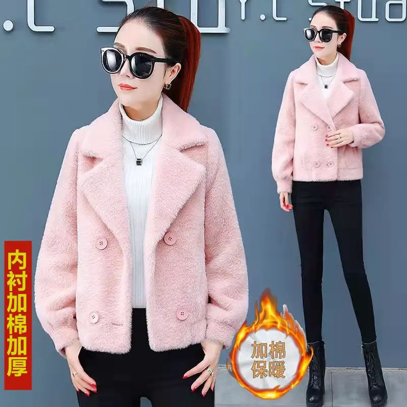 Spring Autumn Imitate Mink Velvet Short Wool Women's Coat New Popularity Imitate Golden Mink Velvet Hair Woolen Overcoat Women